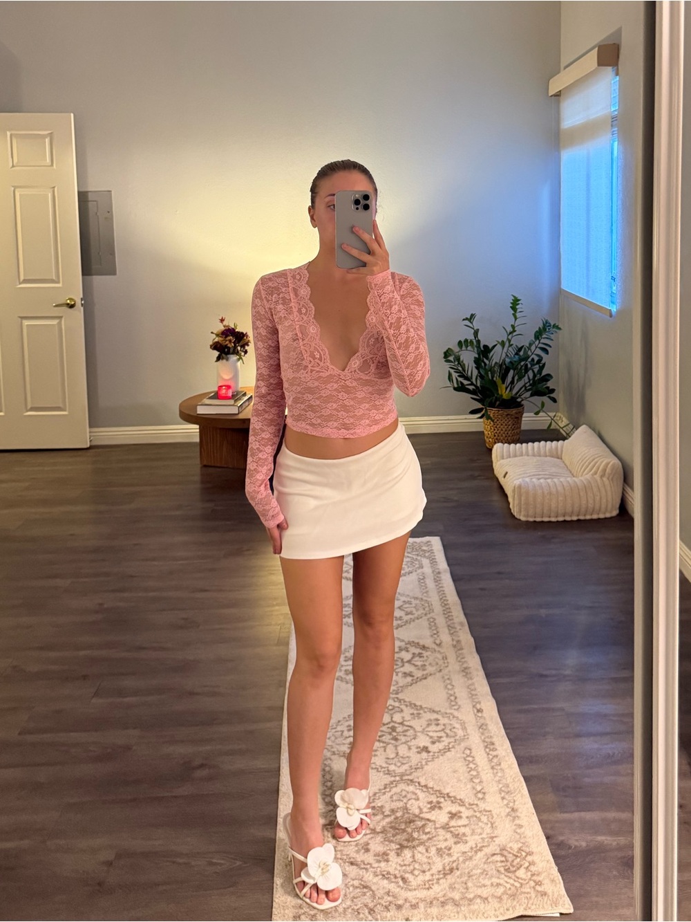 Edikted Pink Lace Long Sleeve Top Y2K
